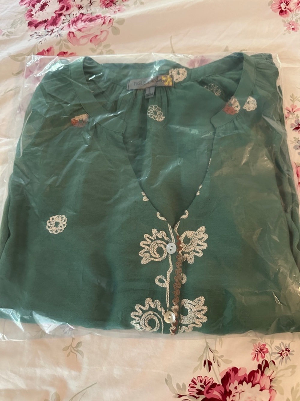 Embroidered Teal-Green Boho Tunic Top - Picture 17 of 17